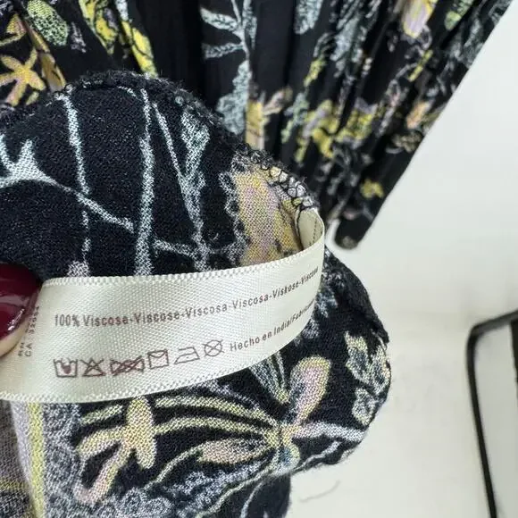 Free People Isla Midi Dress S Black Dark Floral Ruched Tiered Sundress Boho - Picture 8 of 8